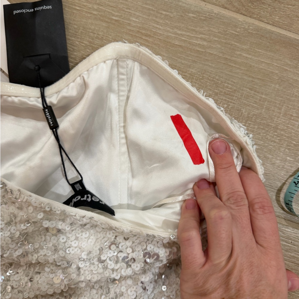 NWT Retrofête Heather Sequin Mini Dress in Silver/White ($598) Size M - Picture 9 of 13